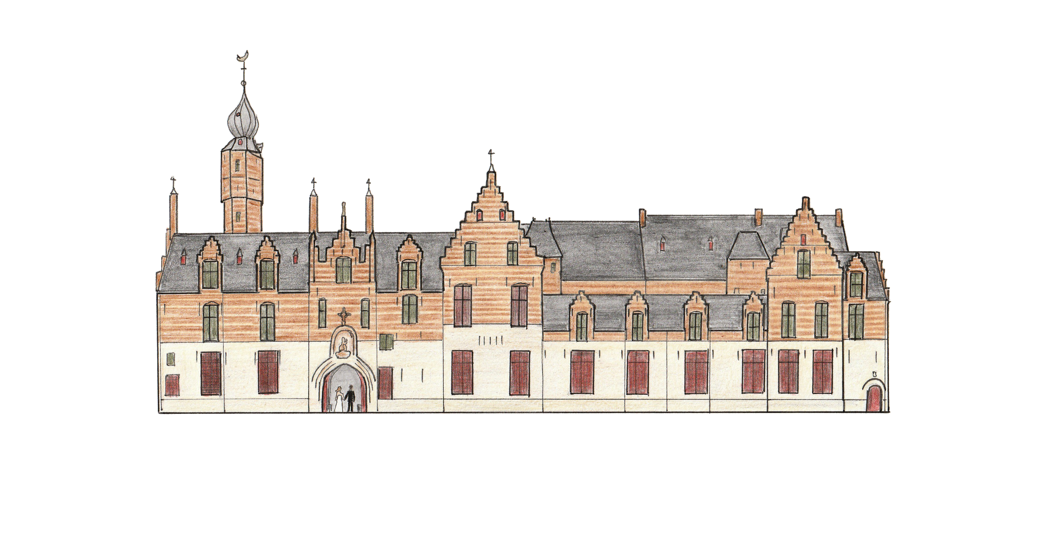 Transparante illustratie van het Markiezenhof, de trouwlocatie.